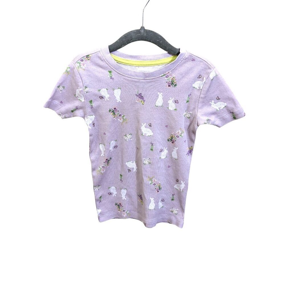 *Girls Toddler 4 - 5 Short Sleeve Shirt Easter Bunnies Flowers Spring Lilac
